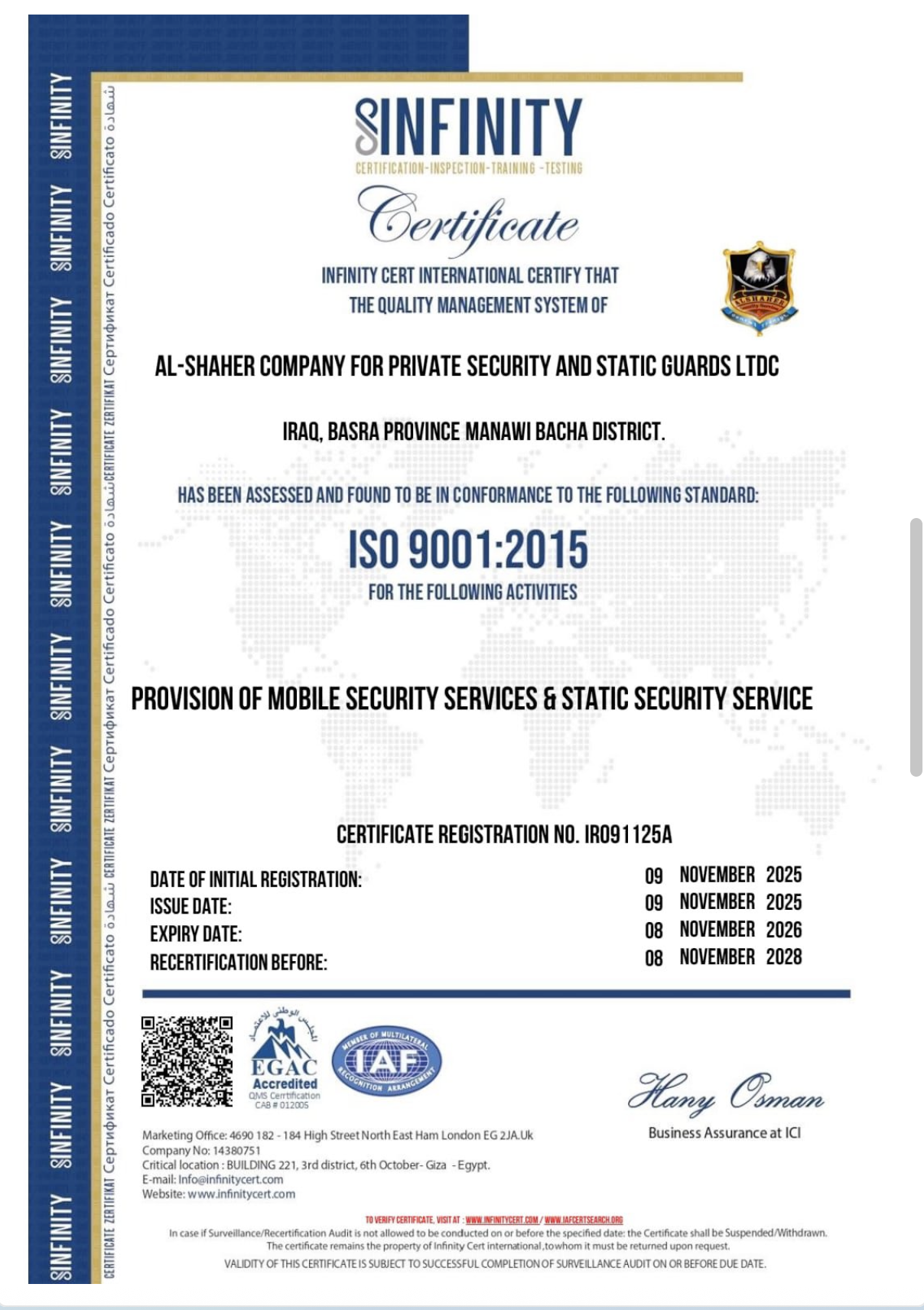 ISO 18788:2015 Certificate